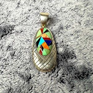 Carolyn Pollack Multi-Gem Inlay Pendant Sterling Silver COPY